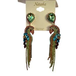 Bird Parrot Rhinestone Rainbow Colored  Dangle Earrings  NEW!